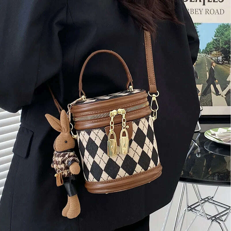 Women's Bag for Women Fashion Luxury Designer Zipper Small Handbags For Women Leather Bucket Shoulder Bag 2023 New Trend Pendant - KIMLUD