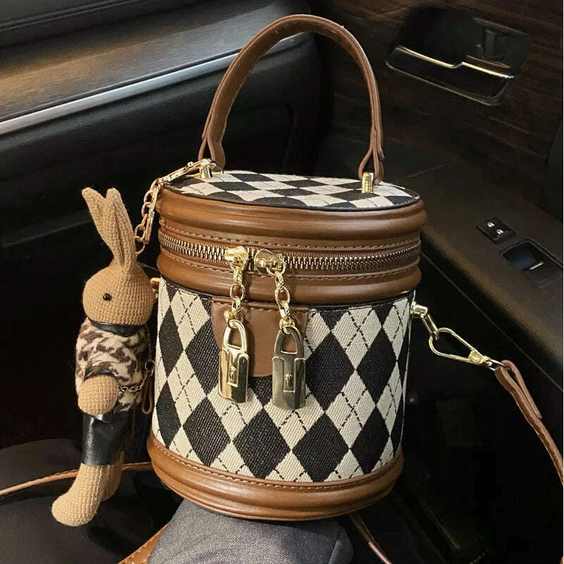 Women's Bag for Women Fashion Luxury Designer Zipper Small Handbags For Women Leather Bucket Shoulder Bag 2023 New Trend Pendant - KIMLUD