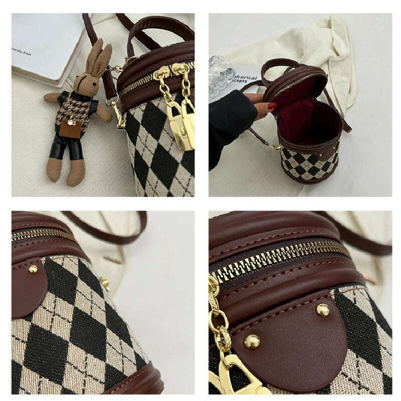 Women's Bag for Women Fashion Luxury Designer Zipper Small Handbags For Women Leather Bucket Shoulder Bag 2023 New Trend Pendant - KIMLUD