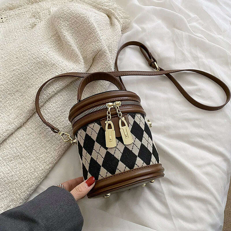 Women's Bag for Women Fashion Luxury Designer Zipper Small Handbags For Women Leather Bucket Shoulder Bag 2023 New Trend Pendant - KIMLUD
