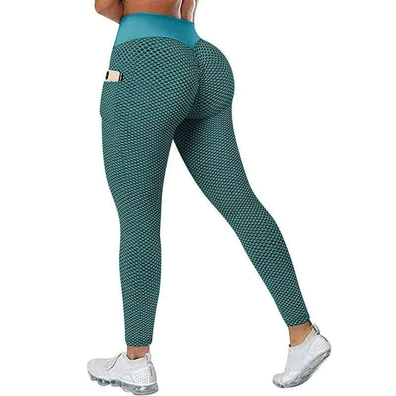 Women's Casual Fitness Trousers High Waist Pocket Yoga Leggings Scrunch Butt Workout Tights High Waist Push Up Yoga Gym Leggings - KIMLUD