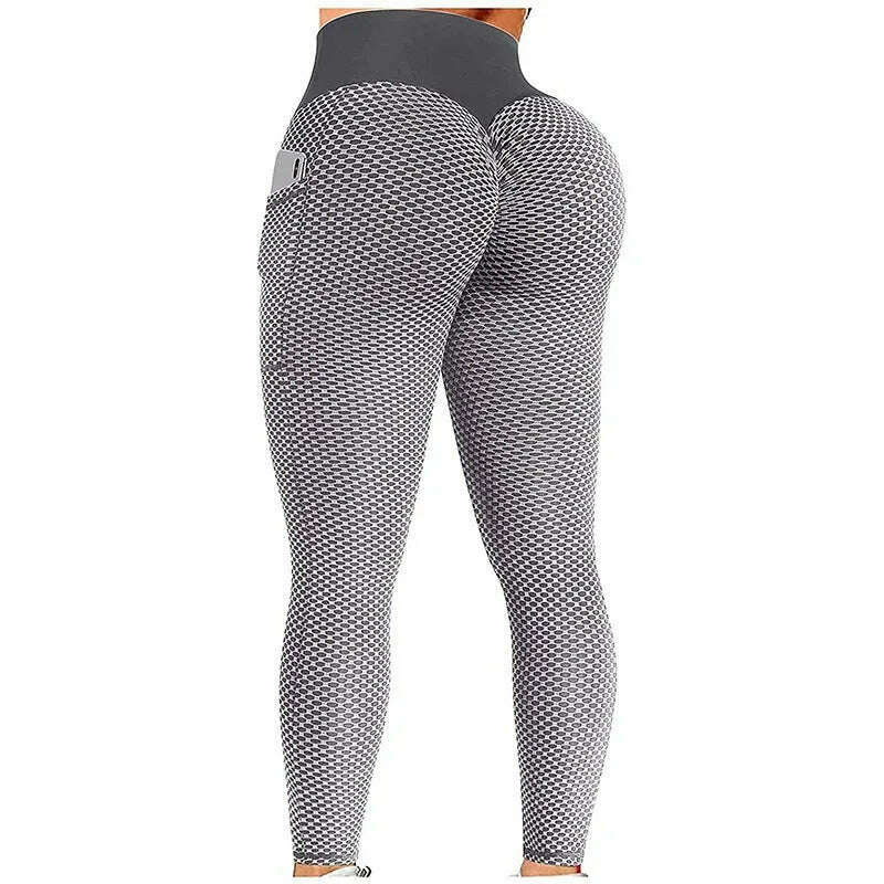 Women's Casual Fitness Trousers High Waist Pocket Yoga Leggings Scrunch Butt Workout Tights High Waist Push Up Yoga Gym Leggings - KIMLUD