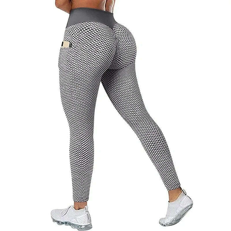 Women's Casual Fitness Trousers High Waist Pocket Yoga Leggings Scrunch Butt Workout Tights High Waist Push Up Yoga Gym Leggings - KIMLUD