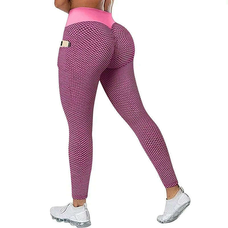 Women's Casual Fitness Trousers High Waist Pocket Yoga Leggings Scrunch Butt Workout Tights High Waist Push Up Yoga Gym Leggings - KIMLUD