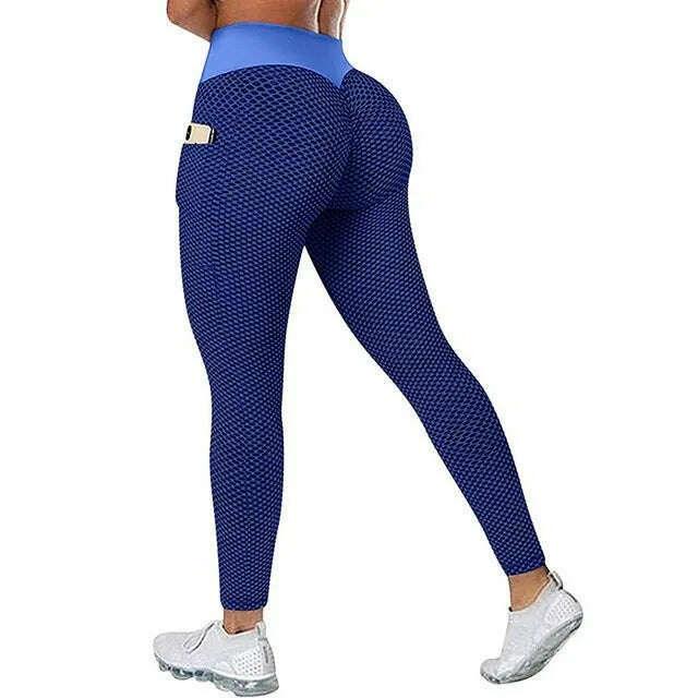 Women's Casual Fitness Trousers High Waist Pocket Yoga Leggings Scrunch Butt Workout Tights High Waist Push Up Yoga Gym Leggings - KIMLUD