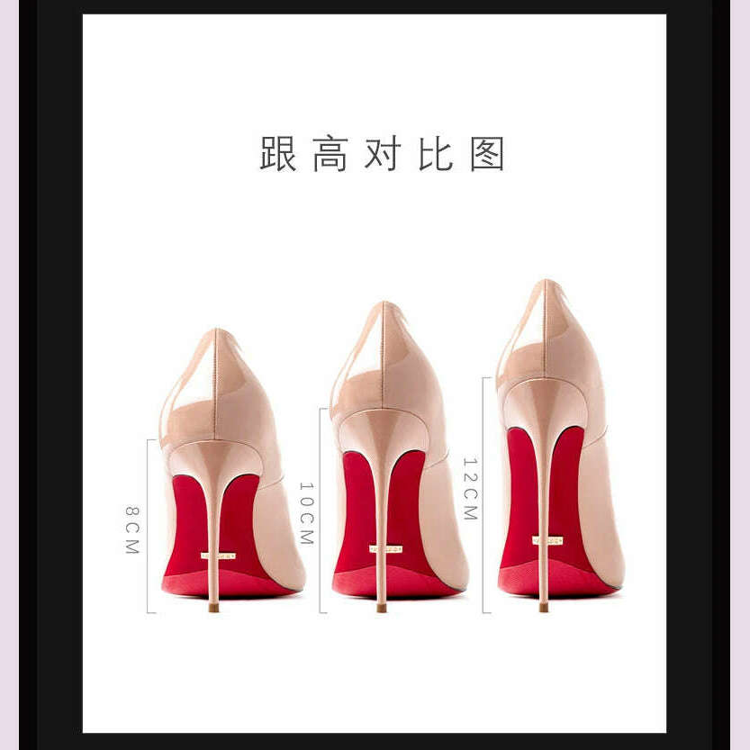 KIMLUD, Women's heels 2025 trend Leather Luxury Pumps Red Bottom Pointed Toe High Heels Elegant Stiletto Party Ladies Shoes Woman 12cm, KIMLUD Womens Clothes