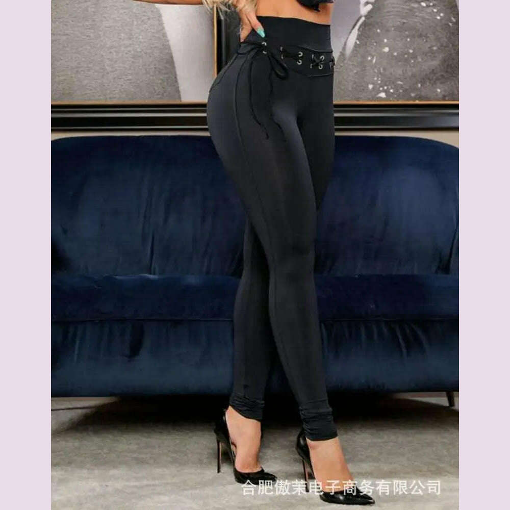 KIMLUD, Women's pants casual Eyelet Tie Leggings 2022 summer autumn spring new fashion skinny female trouser slim ladies outfits, KIMLUD Womens Clothes