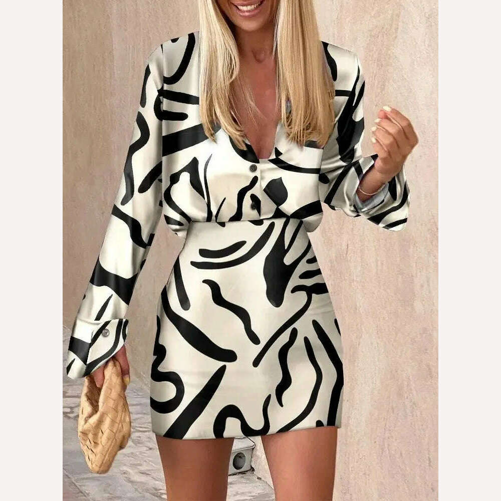 Women's Spring Autumn New Printed Shirt Long Sleeve Set Fashion Slim Elegant Female Office Dresses Mini Skirt 2 Piece Set 2023 - KIMLUD