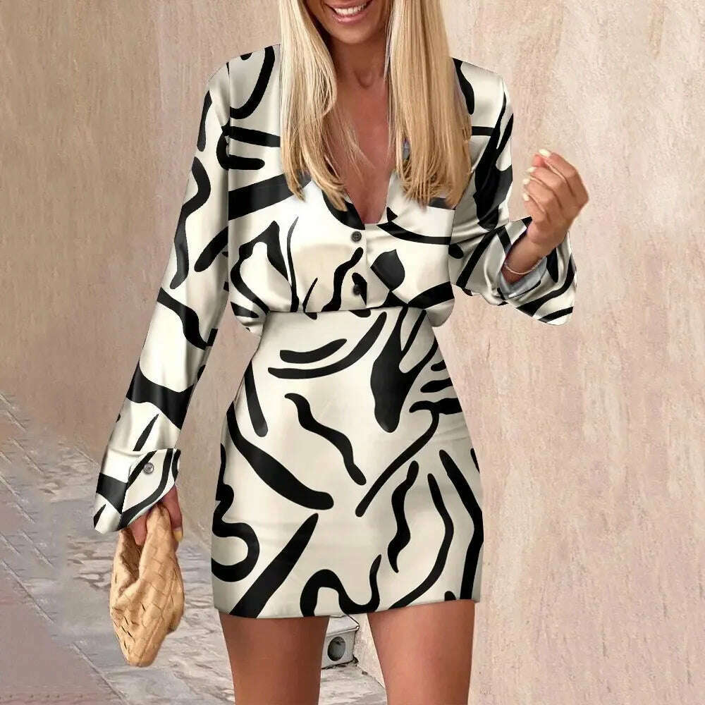 Women's Spring Autumn New Printed Shirt Long Sleeve Set Fashion Slim Elegant Female Office Dresses Mini Skirt 2 Piece Set 2023 - KIMLUD