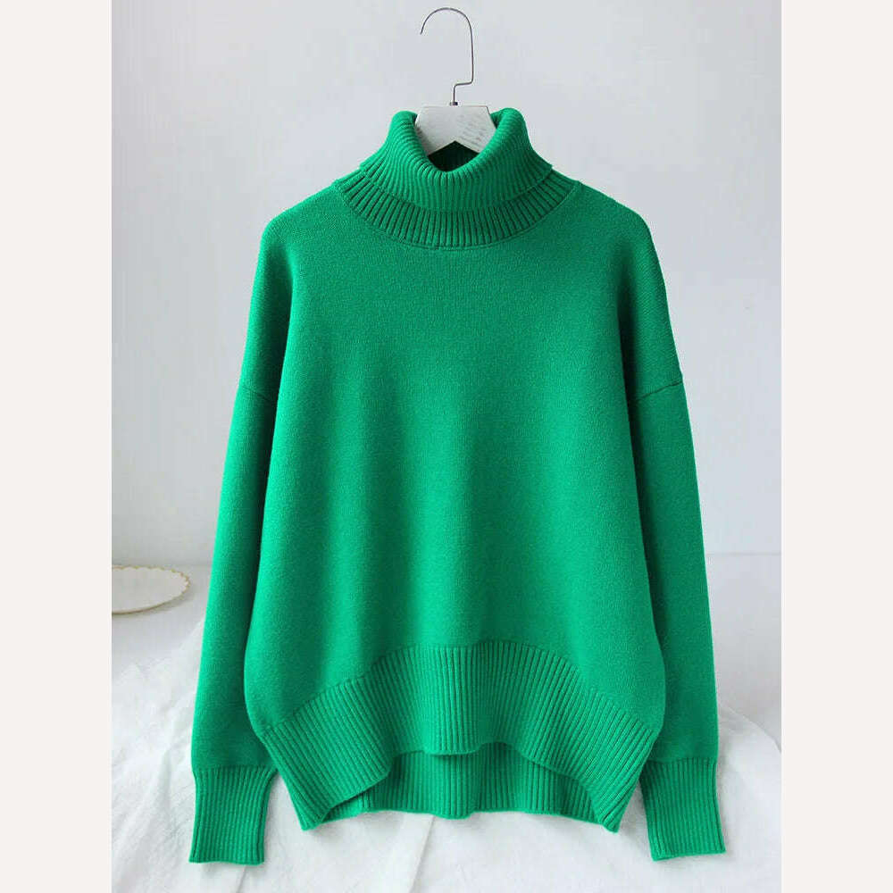 Women's Thick Sweaters Oversize Turtleneck Women Winter Warm White Pullovers Knitted High Neck Oversized Sweater For Women Tops - KIMLUD
