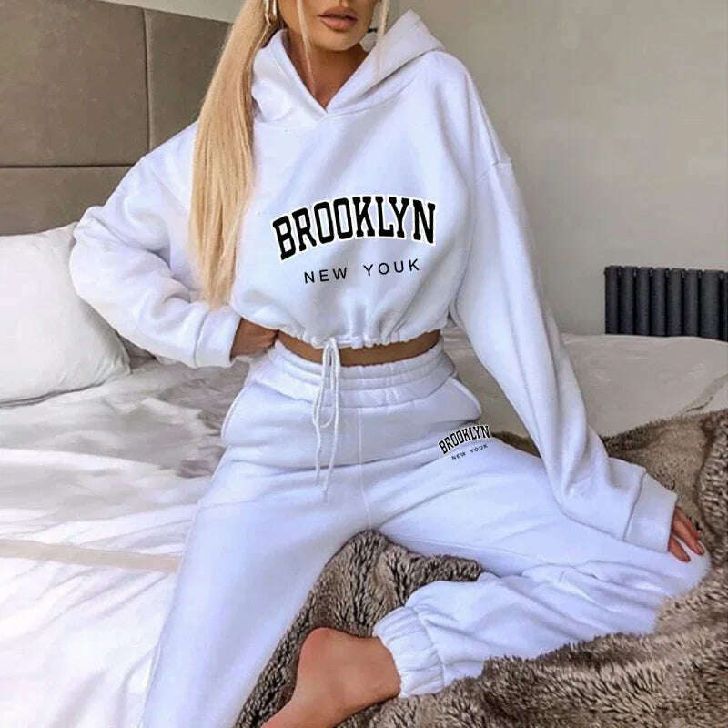 Women's Tracksuit Jogging Two Piece Set for Women Daily Dressing Drawstring Retract Your Waist Short Top Casual Hooded Hot Sales - KIMLUD