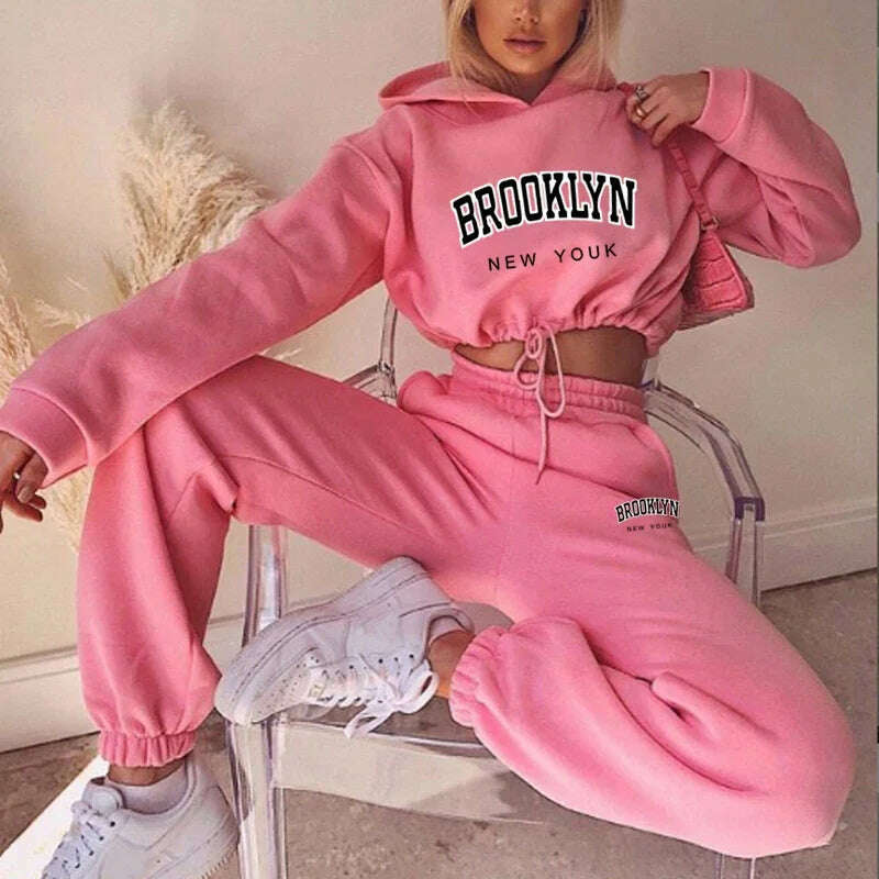 Women's Tracksuit Jogging Two Piece Set for Women Daily Dressing Drawstring Retract Your Waist Short Top Casual Hooded Hot Sales - KIMLUD