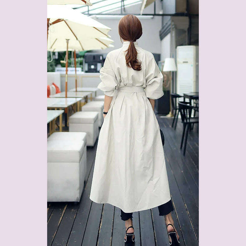 Women's Trench Coat with Sashes, Long Sleeve, Elegant, Whole Colored, Work Wear, Spring, Autumn, SL102 - KIMLUD