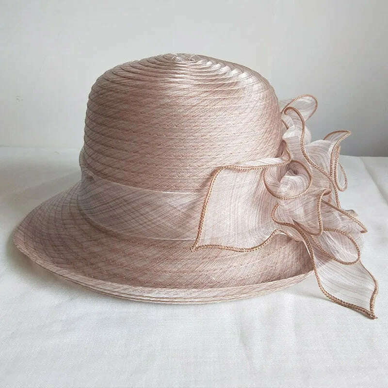 KIMLUD, Womens Up-Turned Brim Organza Hats Wedding Occasion Wide Brim Sun Hat Kentucky Derby Summer Church Party Hats Dressy Millinery, KIMLUD Womens Clothes