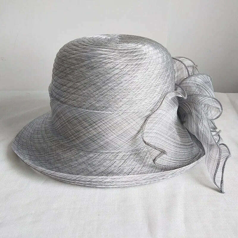 Womens Up-Turned Brim Organza Hats Wedding Occasion Wide Brim Sun Hat Kentucky Derby Summer Church Party Hats Dressy Millinery - KIMLUD