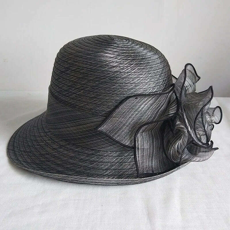 Womens Up-Turned Brim Organza Hats Wedding Occasion Wide Brim Sun Hat Kentucky Derby Summer Church Party Hats Dressy Millinery - KIMLUD