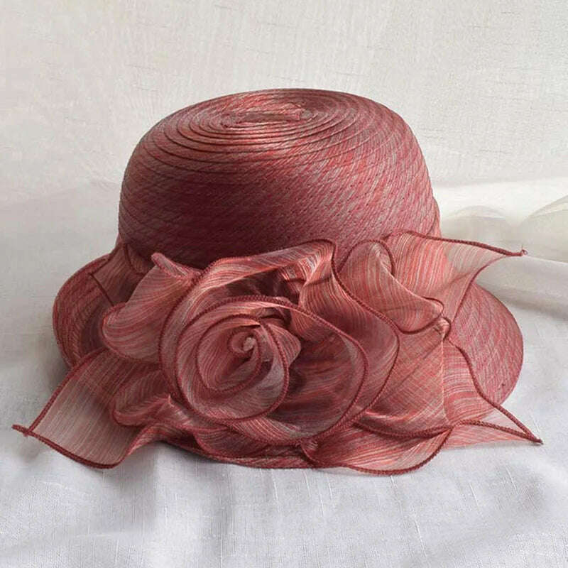 Womens Up-Turned Brim Organza Hats Wedding Occasion Wide Brim Sun Hat Kentucky Derby Summer Church Party Hats Dressy Millinery - KIMLUD