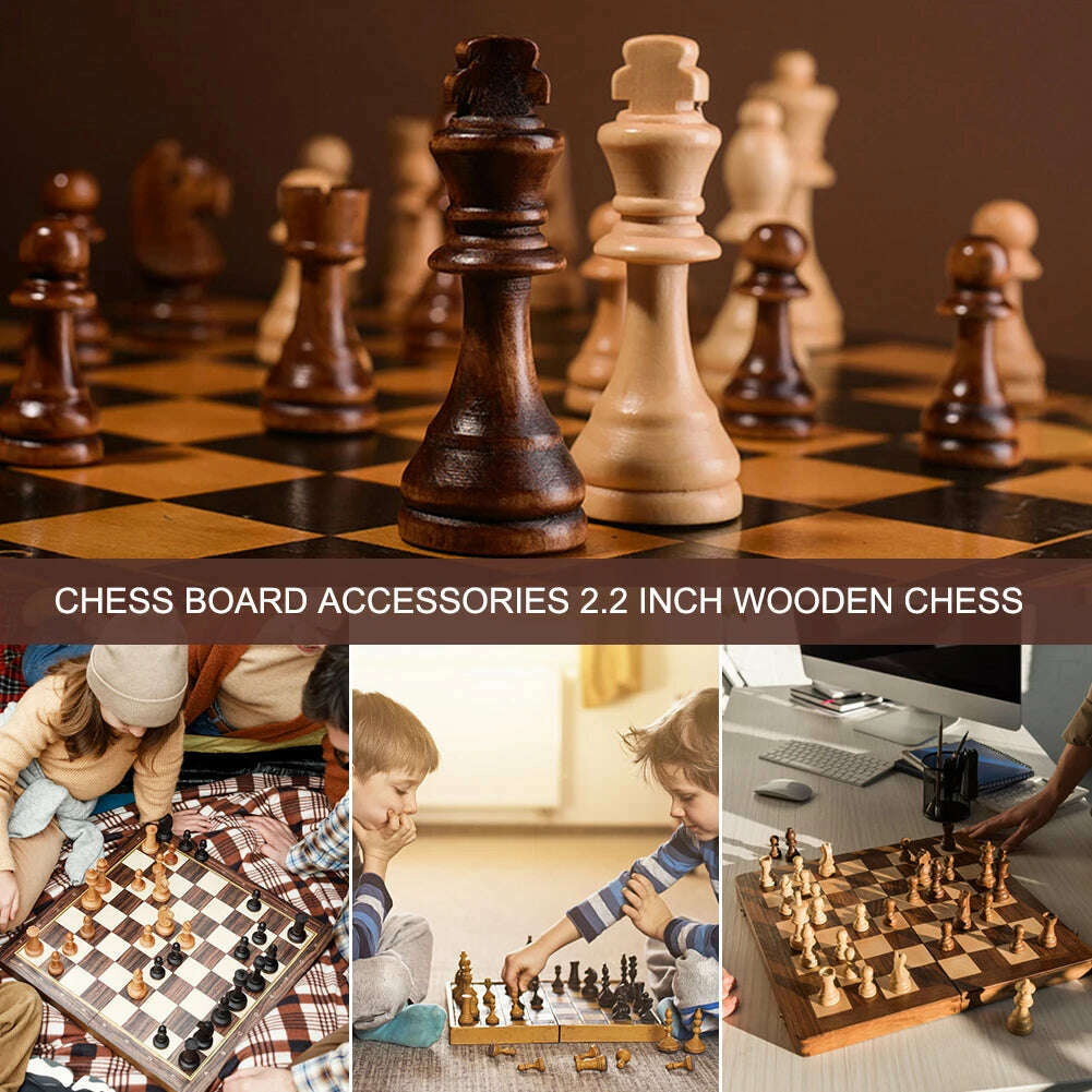 Wooden Chessmen Chess Game Pawns Standard Tournamen Staunton 32PCS Figurine Pieces Chess Pieces Only for Chess Board Game - KIMLUD