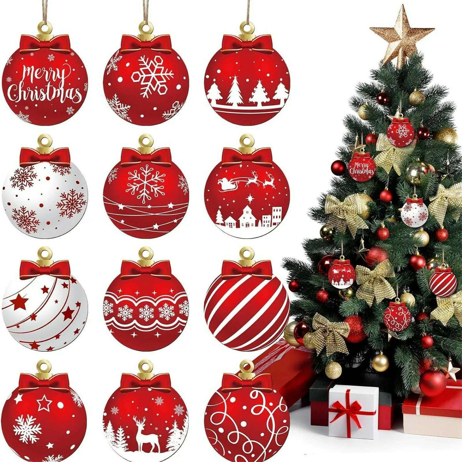 Wooden Dwarf Christmas Tree Ornaments Set Wood Christmas Tree Hanging Ornaments Kits Home Decor Party Holiday Wooden Ornaments - KIMLUD