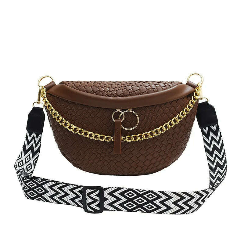 KIMLUD, Woven pattern Waist Bag Ladies Fanny Pack High Quality Chest Bag Fashion Shoulder Bag Female Belt Purses Designer Crossbody Bags, Coffee Waist Bag, KIMLUD APPAREL - Womens Clothes