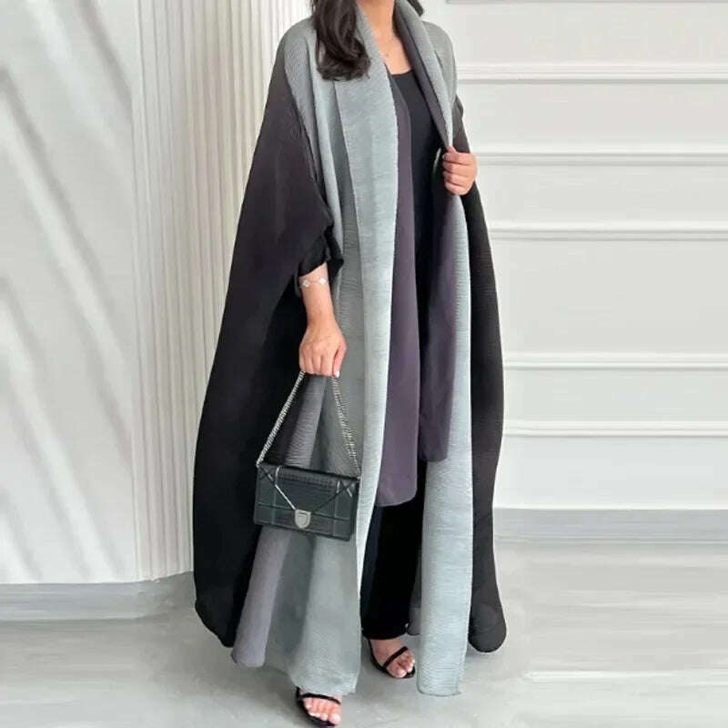 Wrinkled Women's Windbreaker Jacket Bat Sleeve Scarf Collar, Gradient Long Robe Fashion Retro Coats and Jackets Women - KIMLUD
