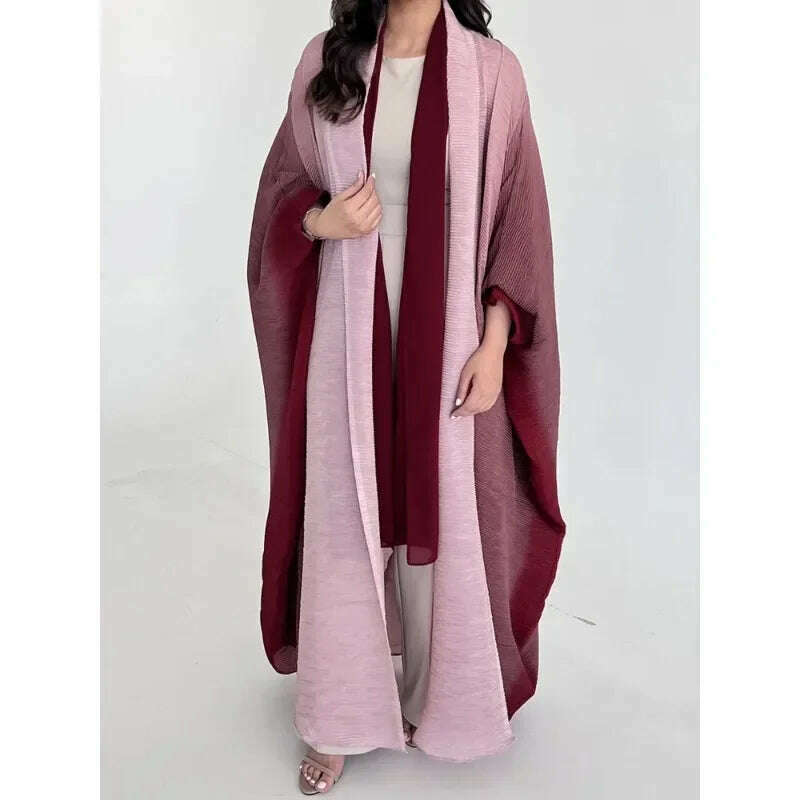 Wrinkled Women's Windbreaker Jacket Bat Sleeve Scarf Collar, Gradient Long Robe Fashion Retro Coats and Jackets Women - KIMLUD
