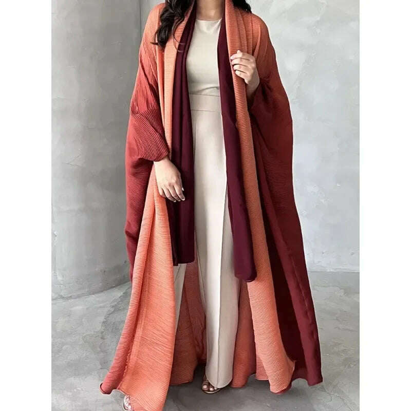 Wrinkled Women's Windbreaker Jacket Bat Sleeve Scarf Collar, Gradient Long Robe Fashion Retro Coats and Jackets Women - KIMLUD