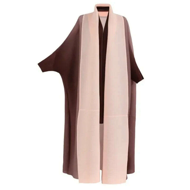 Wrinkled Women's Windbreaker Jacket Bat Sleeve Scarf Collar, Gradient Long Robe Fashion Retro Coats and Jackets Women - KIMLUD