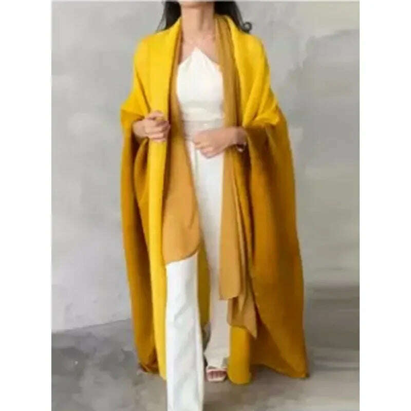 Wrinkled Women's Windbreaker Jacket Bat Sleeve Scarf Collar, Gradient Long Robe Fashion Retro Coats and Jackets Women - KIMLUD