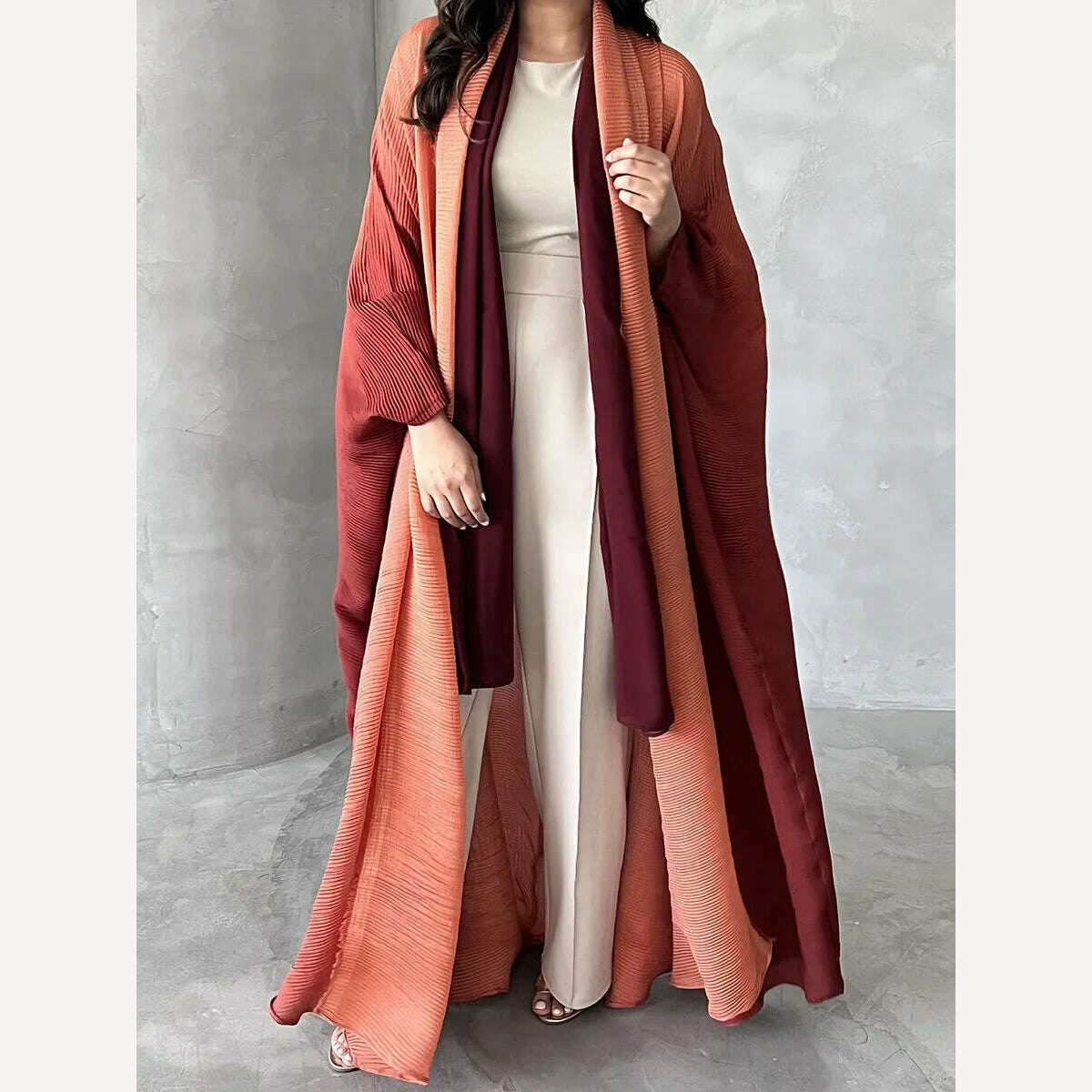 Wrinkled Women's Windbreaker Jacket Bat Sleeve Scarf Collar, Gradient Long Robe Fashion Retro Coats and Jackets Women - KIMLUD