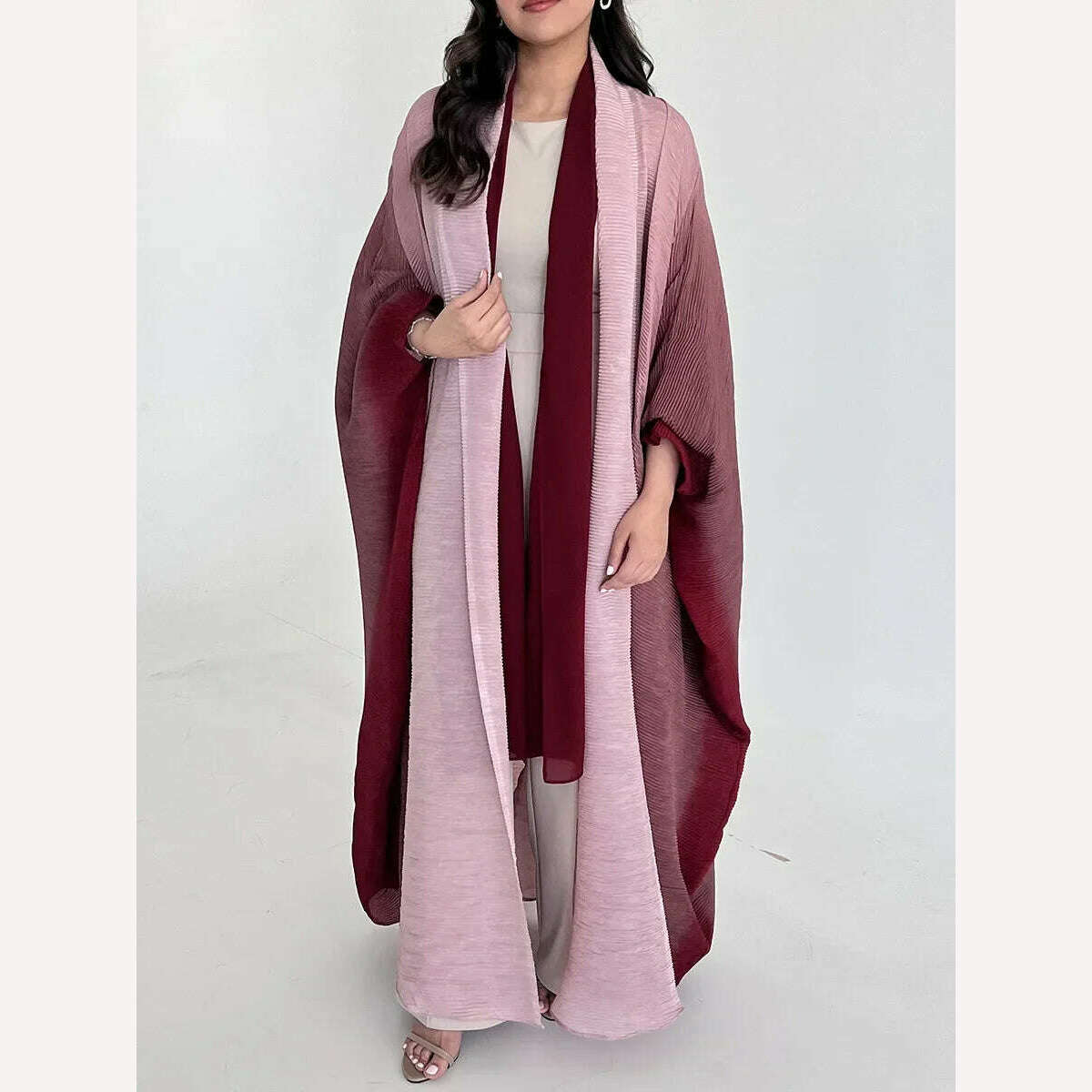 Wrinkled Women's Windbreaker Jacket Bat Sleeve Scarf Collar, Gradient Long Robe Fashion Retro Coats and Jackets Women - KIMLUD