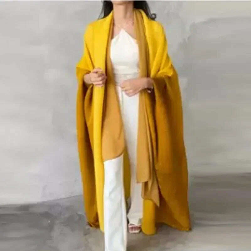 Wrinkled Women's Windbreaker Jacket Bat Sleeve Scarf Collar, Gradient Long Robe Fashion Retro Coats and Jackets Women - KIMLUD