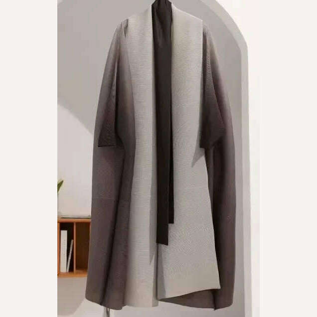 Wrinkled Women's Windbreaker Jacket Bat Sleeve Scarf Collar, Gradient Long Robe Fashion Retro Coats and Jackets Women - KIMLUD