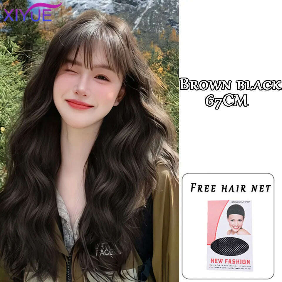 XUTYE Wig Women's Long Hair Full Head Set with Natural Synthetic Hair Water Ripple Daily Full Top Wig Set - KIMLUD