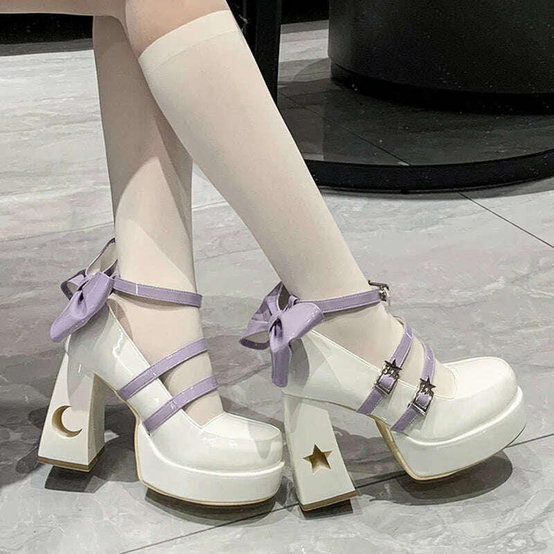 Y2k Chunky Platform High Heels Pumps Women 2023 Spring Punk Thick Heel Mary Jane Lolita Shoes Woman Patent Leather Cosplay Shoes - KIMLUD