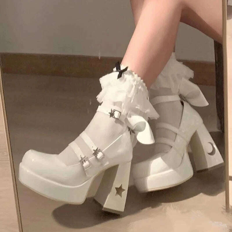 Y2k Chunky Platform High Heels Pumps Women 2023 Spring Punk Thick Heel Mary Jane Lolita Shoes Woman Patent Leather Cosplay Shoes - KIMLUD