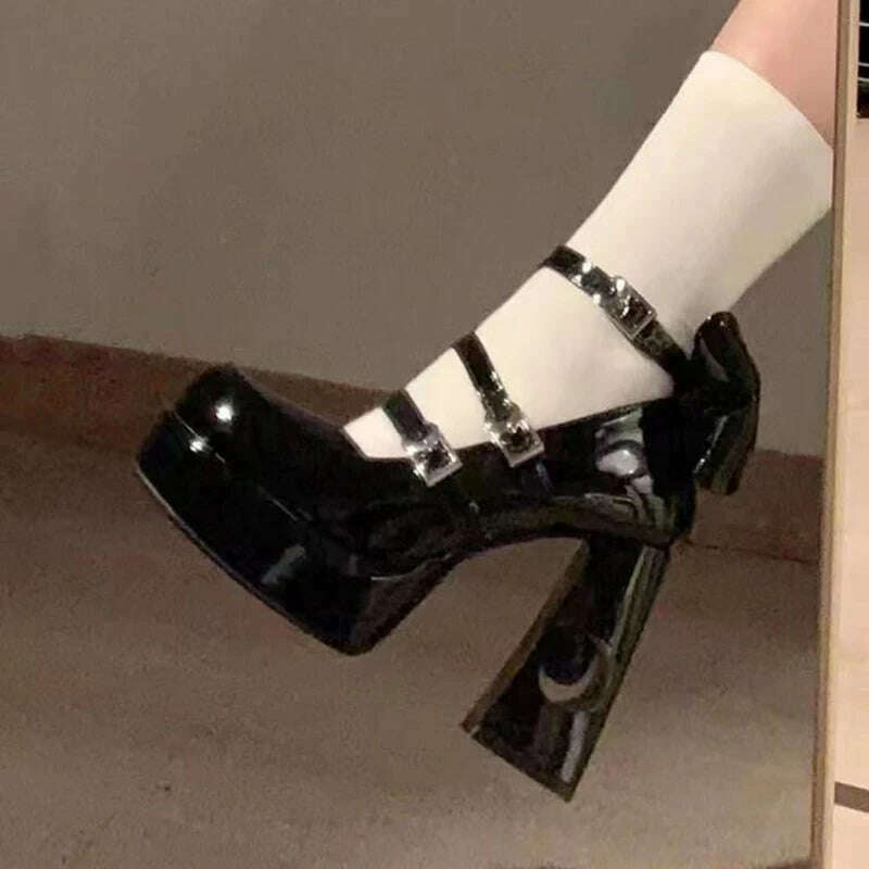 Y2k Chunky Platform High Heels Pumps Women 2023 Spring Punk Thick Heel Mary Jane Lolita Shoes Woman Patent Leather Cosplay Shoes - KIMLUD
