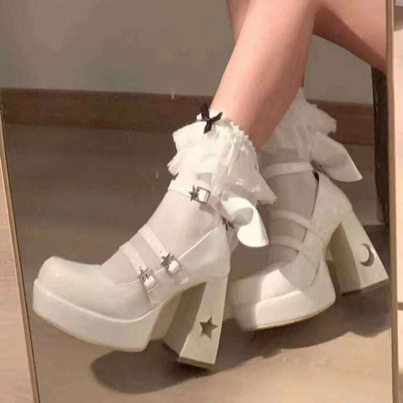 Y2k Chunky Platform High Heels Pumps Women 2023 Spring Punk Thick Heel Mary Jane Lolita Shoes Woman Patent Leather Cosplay Shoes - KIMLUD