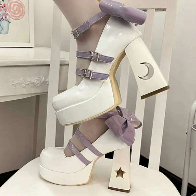 Y2k Chunky Platform High Heels Pumps Women 2023 Spring Punk Thick Heel Mary Jane Lolita Shoes Woman Patent Leather Cosplay Shoes - KIMLUD