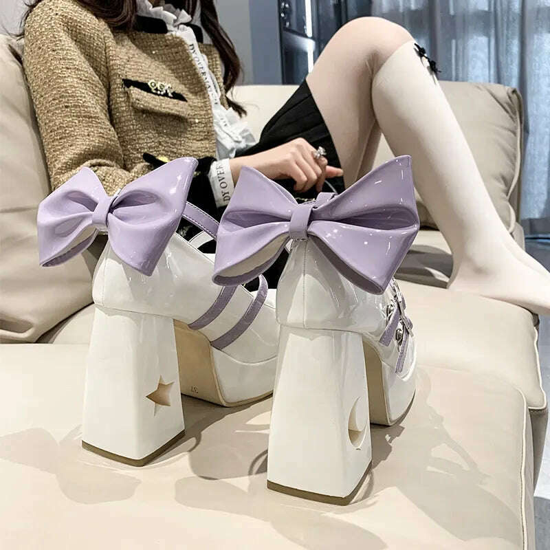 Y2k Chunky Platform High Heels Pumps Women 2023 Spring Punk Thick Heel Mary Jane Lolita Shoes Woman Patent Leather Cosplay Shoes - KIMLUD