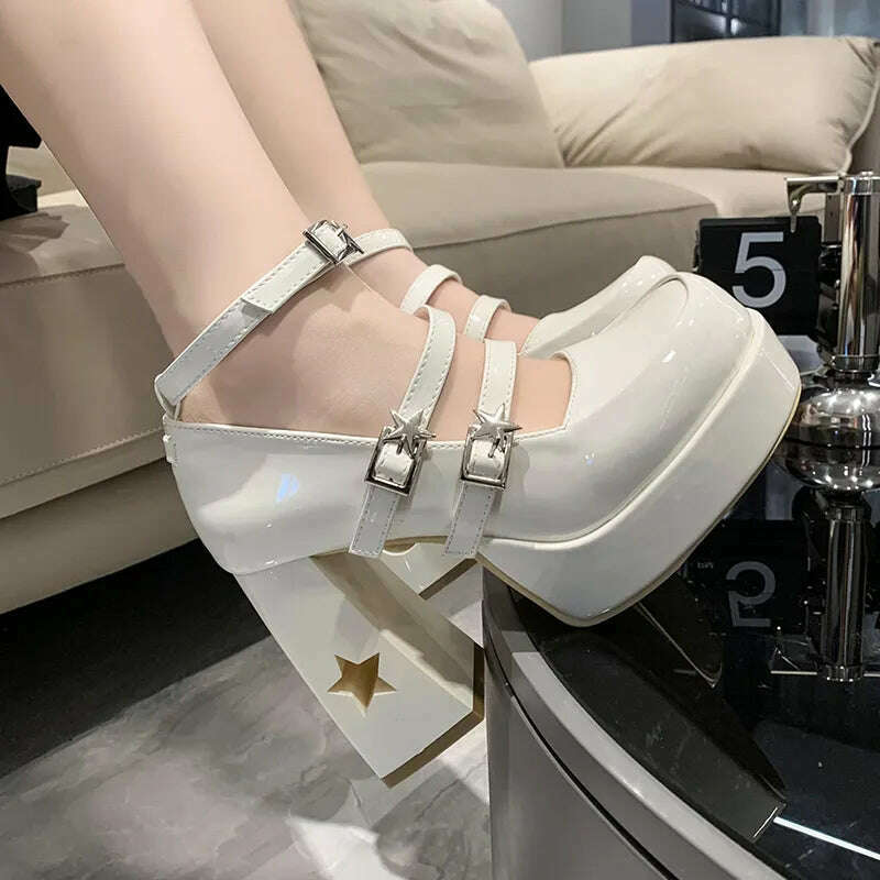 Y2k Chunky Platform High Heels Pumps Women 2023 Spring Punk Thick Heel Mary Jane Lolita Shoes Woman Patent Leather Cosplay Shoes - KIMLUD