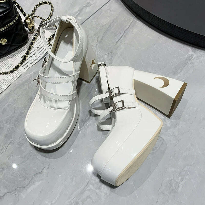 Y2k Chunky Platform High Heels Pumps Women 2023 Spring Punk Thick Heel Mary Jane Lolita Shoes Woman Patent Leather Cosplay Shoes - KIMLUD