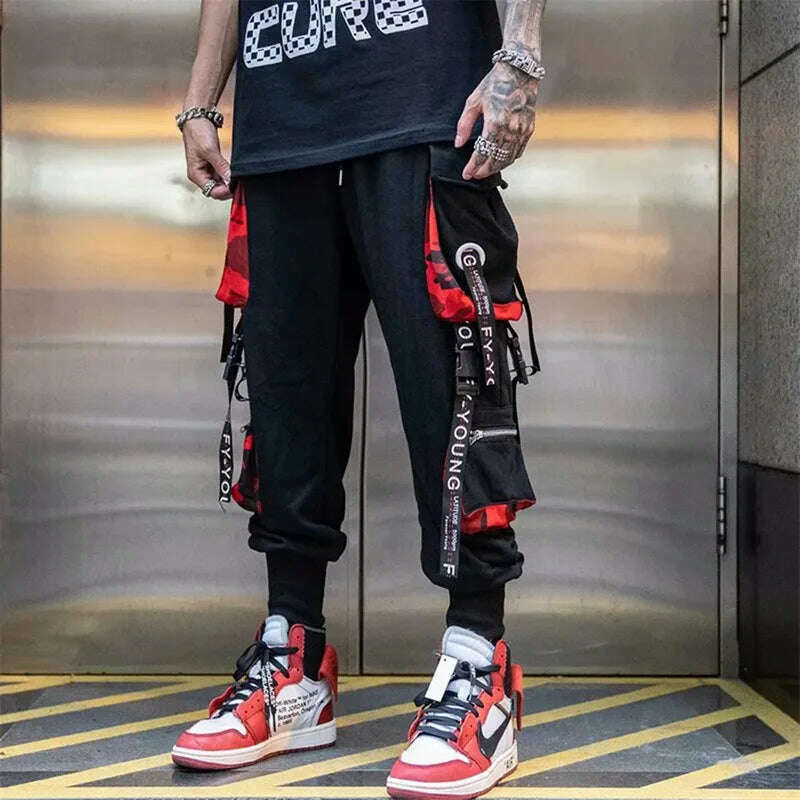 Y2K Joggers Cargo Pants For Men Casual Hip Hop Pocket Male Trousers Sweatpants Street Ribbons Techwear White Pant Pantalon Homme - KIMLUD