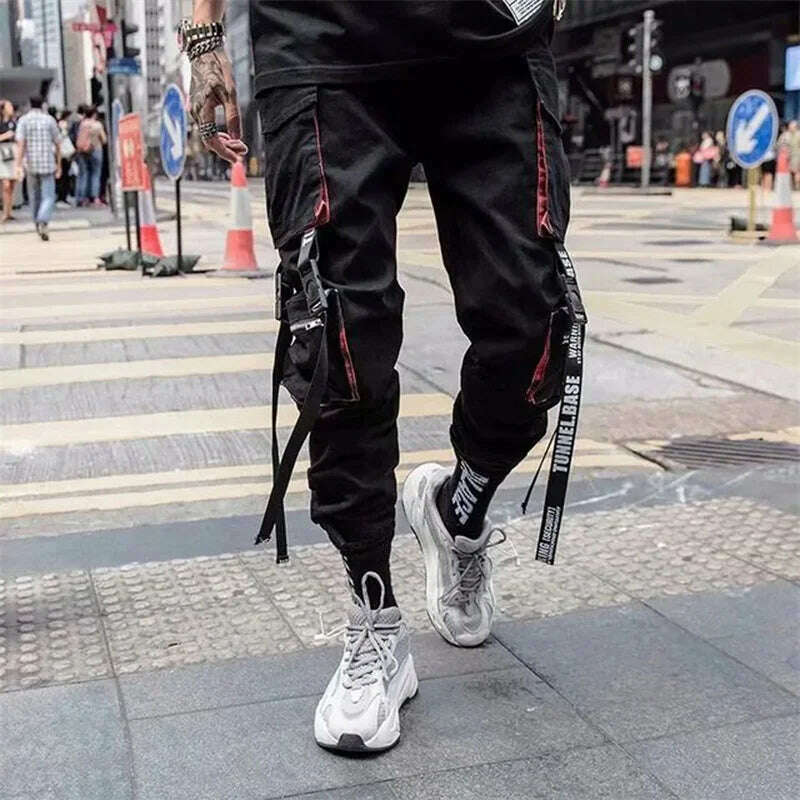 Y2K Joggers Cargo Pants For Men Casual Hip Hop Pocket Male Trousers Sweatpants Street Ribbons Techwear White Pant Pantalon Homme - KIMLUD