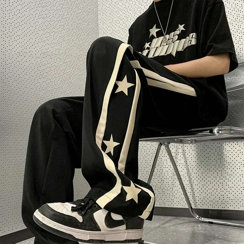 Y2K Star Sweatpants Men Black Sports Pants Wide Leg Trousers Male Japanese Streetwear Hip Hop Graphic Loose Casual - KIMLUD