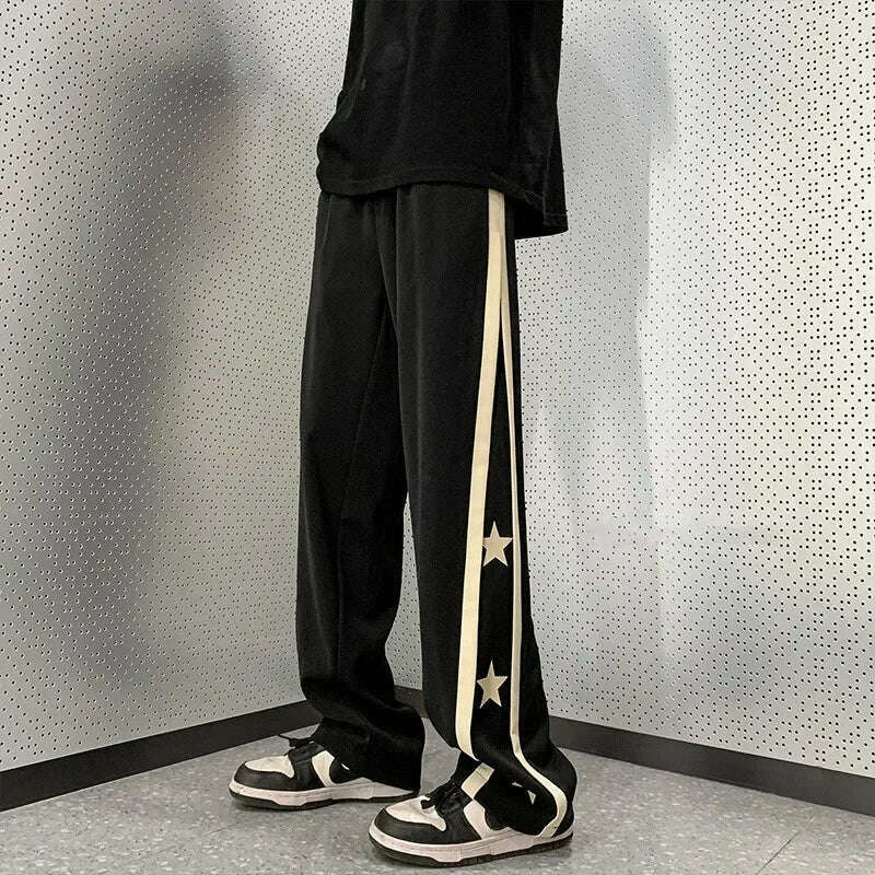 Y2K Star Sweatpants Men Black Sports Pants Wide Leg Trousers Male Japanese Streetwear Hip Hop Graphic Loose Casual - KIMLUD