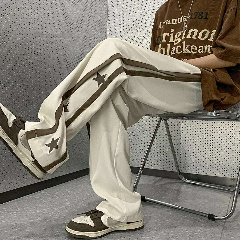 Y2K Star Sweatpants Men Black Sports Pants Wide Leg Trousers Male Japanese Streetwear Hip Hop Graphic Loose Casual - KIMLUD