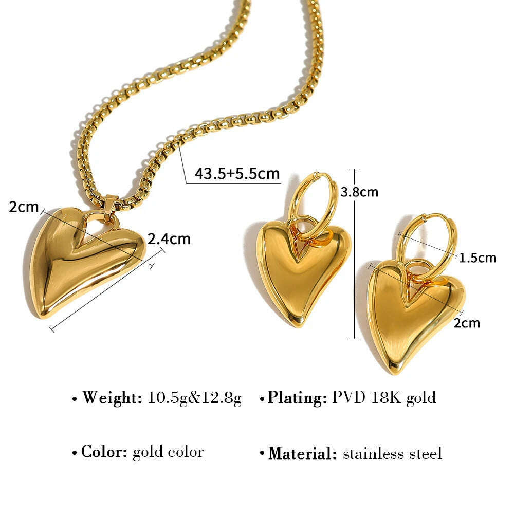 YACHAN 18K Gold Plated Stainless Steel Irregular Heart Necklace Earrings for Women Glossy Chic Waterproof Jewelry Set - KIMLUD