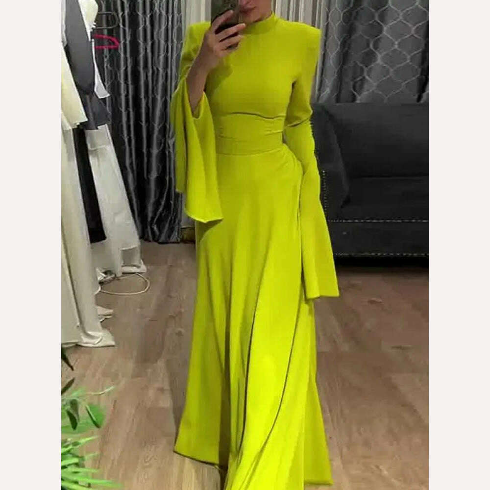 KIMLUD, Yeezzi Female Fashion Ruffle Sleeves Solid Color High-Neck Party Evening A-Line Dress 2024 New Spring Summer Casual Maxi Dresses, KIMLUD Womens Clothes