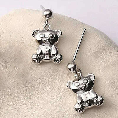 YIZIZAI New Japanese Sweet and Cute Bear Earring for Women Simple Cartoon MINI Bear Studs Silver Plated Jewellry Friendship Gift - KIMLUD